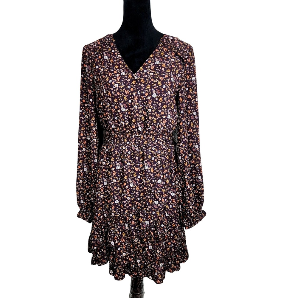 New CURRENT AIR Size Medium Purple Ditsy Floral Ruffled Tiered Cottagecore Dress